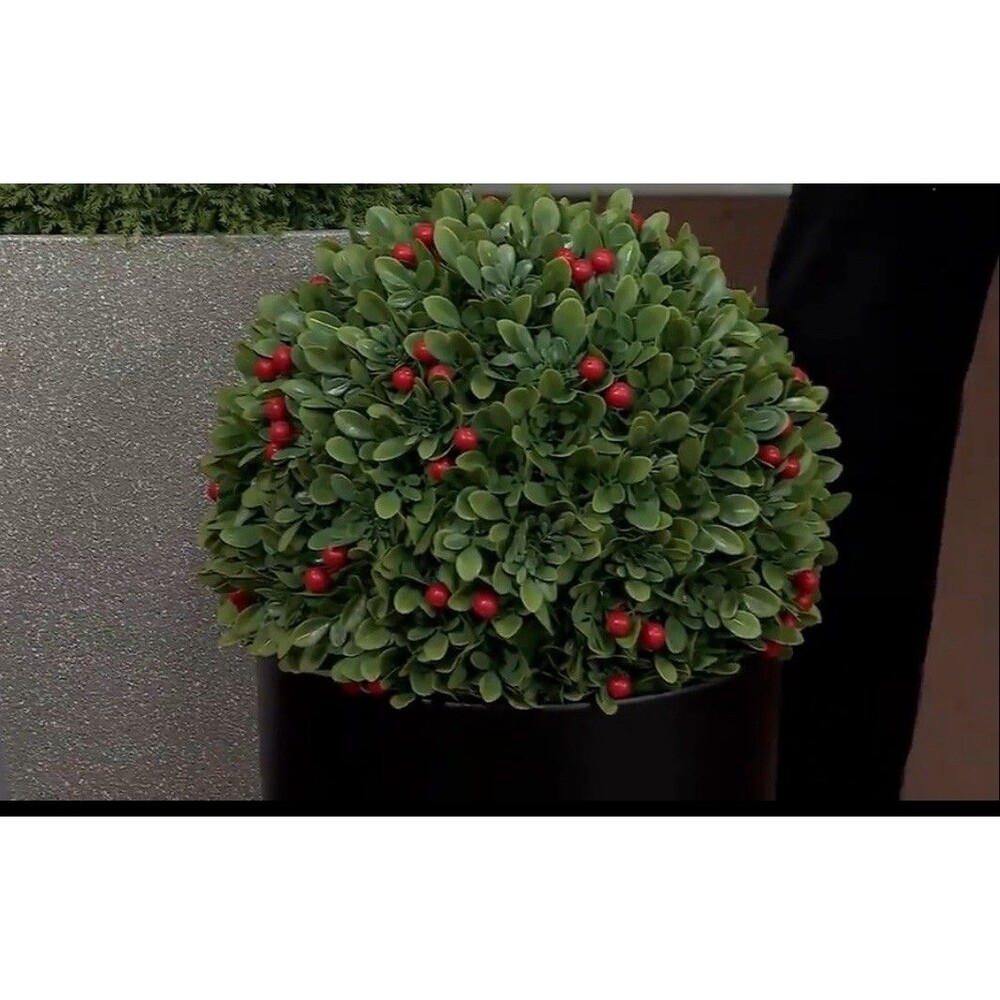 Wicker Park S/2 Oversized 15" Faux Floral Boxwood and Berry Spheres - Picture 2 of 2